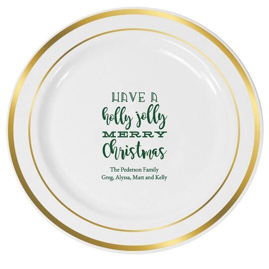 Holly Jolly Christmas Premium Banded Plastic Plates